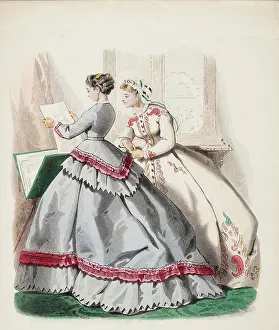 Hoopskirt Prints: Fashion Plate - Petit Courrier des Dames Modes de Paris, 1866. Creator: Gilquin fils