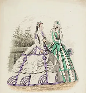Hoopskirt Prints: Fashion Plate - Petit Courrier des Dames Modes de Paris, 1866-67. Creator: Gilquin fils