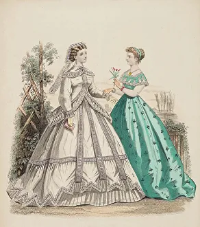 Hoopskirt Prints: Fashion Plate - Petit Courrier des Dames Modes de Paris, 1866-67. Creator: Gilquin fils