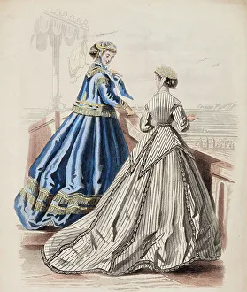 Bonnets Prints: Fashion Plate - Petit Courrier des Dames Modes de Paris, 1866-67. Creator: Gilquin fils