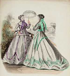 Hoopskirt Prints: Fashion Plate - Petit Courrier des Dames Modes de Paris, 1866-67. Creator: Gilquin fils