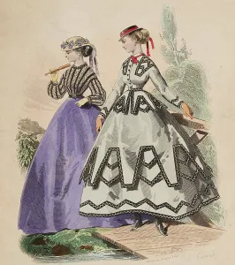 Straw Hat Prints: Fashion Plate - Petit Courrier des Dames Modes de Paris, 1866-67. Creator: Gilquin fils