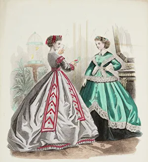 Hoopskirt Prints: Fashion Plate - Petit Courrier des Dames Modes de Paris, 1866-67. Creator: Gilquin fils