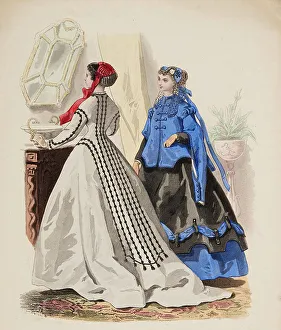 Hoopskirt Prints: Fashion Plate - Petit Courrier des Dames Modes de Paris, 1866-67. Creator: Gilquin fils