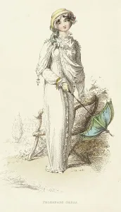 Empire Line Prints: Fashion Plate (Promenade Dress), 1812. Creator: Rudolph Ackermann