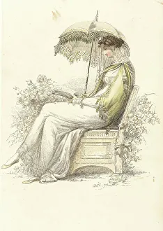 Empire Line Prints: Fashion Plate (Promenade Dress), 1813. Creator: Rudolph Ackermann