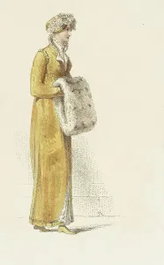 Empire Line Prints: Fashion Plate (Promenade Dress), 1814. Creator: Rudolph Ackermann