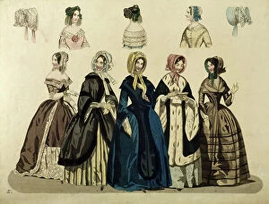 Figures Collection: Fashion poster from Stockholm's Modejournal, 1845. Creator: Unknown