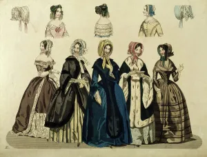Dresses Prints: Fashion poster from Stockholm's Modejournal, 1845. Creator: Unknown