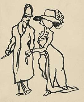 Line Drawing Prints: Fashionable couple I. 1908-1912. Creator: Konstantin Kovari-Kacmarik