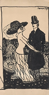 Flirting Prints: Fashionable sketch III. 1908-1912. Creator: Konstantin Kovari-Kacmarik