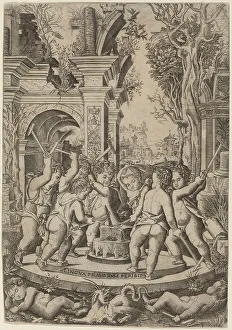 Hammering Prints: Fate of an Evil Tongue, c. 1507. Creator: Nicoletto da Modena