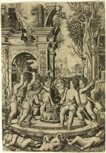 Hammering Prints: Fate of the Evil Tongue, c.1507. Creator: Nicoletto da Modena