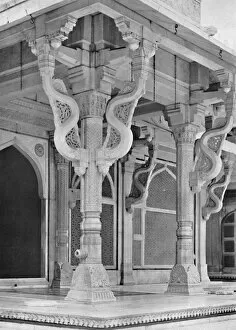 Plate Ltd Gallery: Fatehpur Sikri. Pillars on front of Tomb of Sheik Salem Christi, c1910. Creator: Unknown