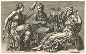 Giulio Gallery: The Three Fates Clotho, Lachesis, and Atropos, 1558-59. Creator: Giorgio Ghisi