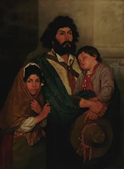 Homeless Prints: A Father with His Two Childen from Subiaco, 1868. Creator: Severin Falkman