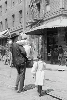 Chinese American Prints: Father and children, Chinatown