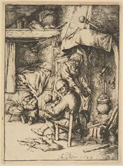 Adriaen Van Ostade Collection: Father of the Family Giving Broth to His Baby, 1610-85. Creator: Adriaen van Ostade