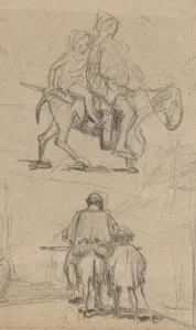 Elihu Veder Prints: Father, Son, and Donkey, c. 1859. Creator: Elihu Vedder