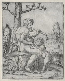 Marcantonio Raimondi Italian Prints: Faun and Child, c. 1509. Creator: Marcantonio Raimondi (Italian, 1470 / 82-1527 / 34)