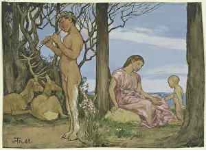 Pipe Prints: Faun and nymph, 1888. Creator: Hans Thoma