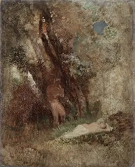 Shadow Prints: Faun and Nymph in the Woods, c1859. Creator: Arnold Bocklin