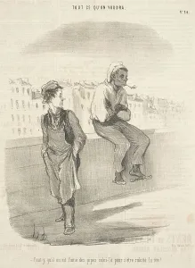Lounging Cap Prints: Faut-y qu'il en ait fume des pipes celui-la, 19th century. Creator: Honore Daumier