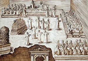 Feast in Alexandrovskaya village. Published by Jacob Ulfeldt, Second half of the16th cen