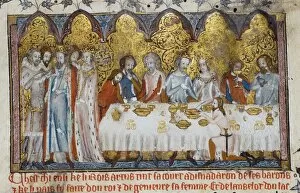 Feasting at King Arthurs Court, 13th century. Artist: Anonymous