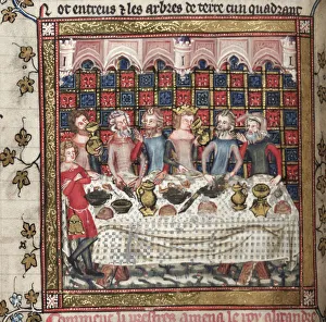 Bodleian Library Prints: Feasting in Oxford (A cycle of Alexander romances), ca 1400. Artist: Anonymous
