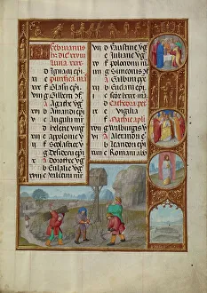 Roundel Prints: February Calendar Page: Working in a Vineyard: Pisces; Spinola Hours
