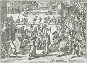 Acrobat Prints: February: A Tournament, published 1599. Creator: Antonio Tempesta