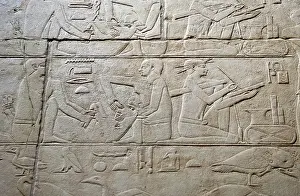 Feeding a cow and scribe relief, Mastaba of Kagemni, Saqqara, Egypt, 2350 BC (2003). Creator: Unknown