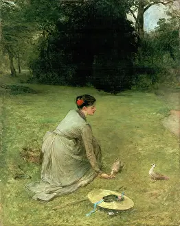 Crouching Prints: Feeding Pigeons, 1901. Creator: William Quiller Orchardson