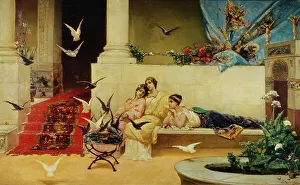 Pigeons Prints: Feeding the pigeons. Artist: Kotarbinsky, Vasilii (Wilhelm) Alexandrovich (1849-1921)