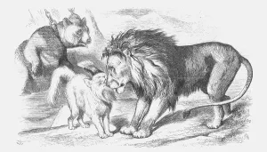 'Feline Friends; or, The British Lion and the Persian Chat!', 1873. Artist: Joseph Swain 'Feline Friends; or, The British Lion and the Persian Chat!', 1873. Artist: Joseph Swain