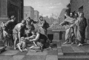 Apostles Prints: Then fell she down straightway at his feet, and yielded up the ghost, 19th century