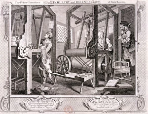 Spitalfields Gallery: The fellow prentices at their looms, plate I of Industry and Idleness, 1747