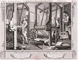 Tom Idle Prints: The fellow prentices at their looms, plate I of Industry and Idleness, 1747