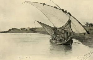 Nile Prints: Felucca on the Nile at Kom Ombo, Egypt, 1898. Creator: Christian Wilhelm Allers