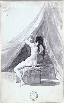 De 1746 1828 Collection: Female back act with mirror (from the Madrid Album), 1795-1796