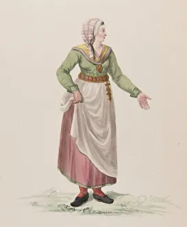 Holding Up Prints: Female costume, 1780. Creator: Carl Wilhelm Swedman