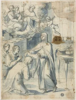 Dominic De Guzman Prints: Female Dominican Saint Beholding the Virgin and Child and Saint Dominic