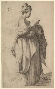 Female Figure holding a Cushion, 1643. Creator: Monogrammist VCP Female Figure holding a Cushion, 1643. Creator: Monogrammist VCP