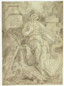 Marten De Vos The Elder Prints: Female Figure Standing on a Dragon, n.d. Creator: Martin de Vos