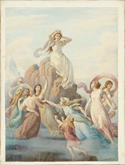 Misty Prints: Female figures around a rock, Schiller's 'Berglied'