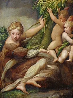 Devotion Prints: Female Martyr with Angels (Saint Catherine of Alexandria?)