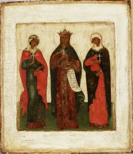 Tempera On Wood Prints: Three female martyrs, Russian, 1540-1599. Creator: Unknown