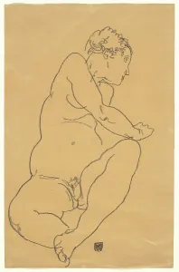 Bending Over Prints: Female Nude Bending to the Left, 1918. Creator: Egon Schiele