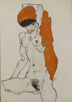 Images Dated 12th November 2015: Female nude with orange-red cloth, 1914. Artist: Schiele, Egon (1890-1918)